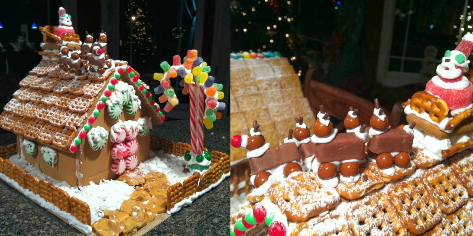 Gingerbread House, Classic Gingerbread House with Santa and Reindeer, Gumdrop Tree