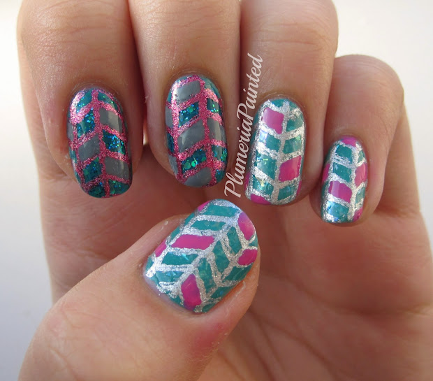 plumeriapainted pink teal herringbone
