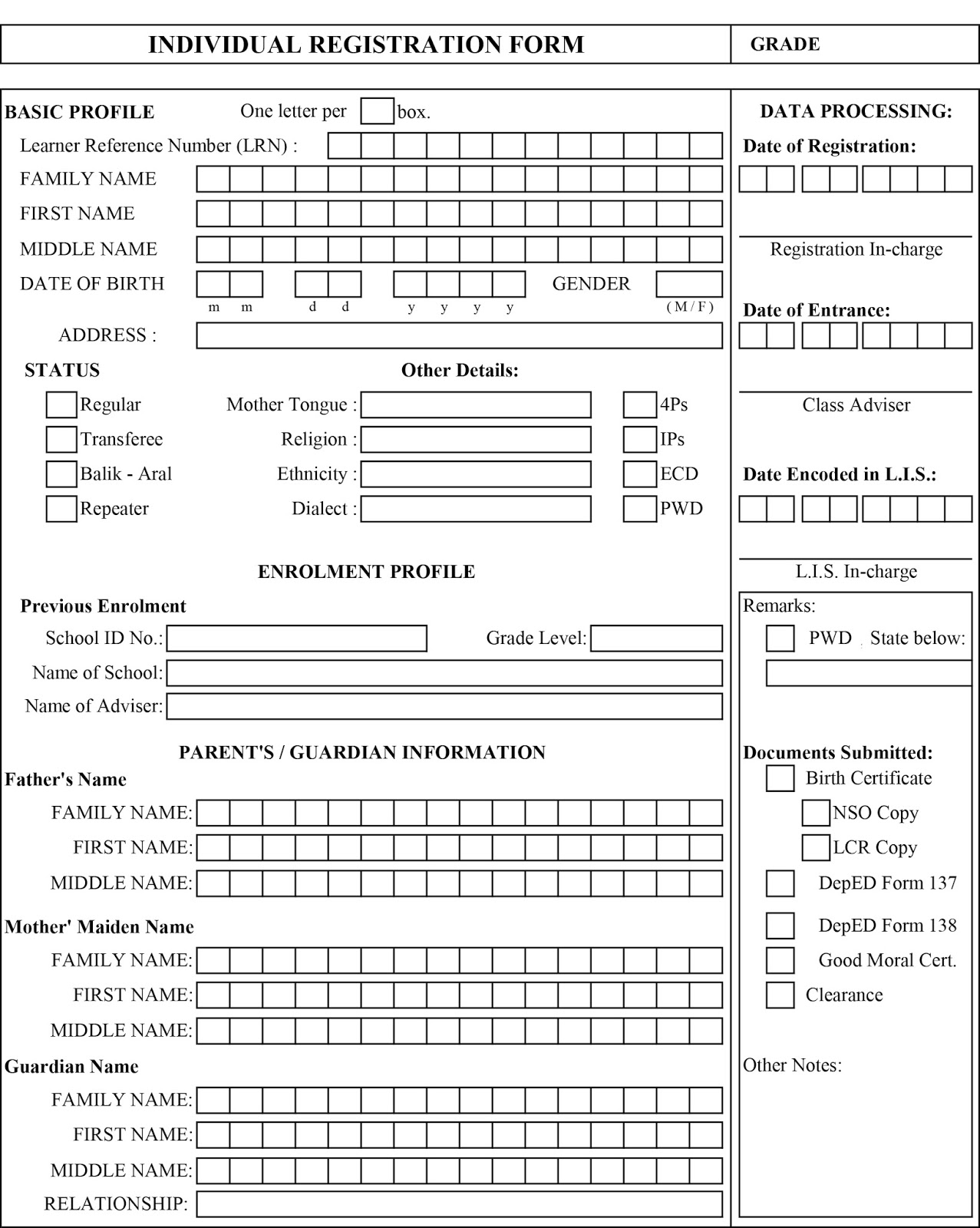 enrollment form template