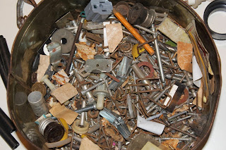 Tin of Junk, found, hardware close up