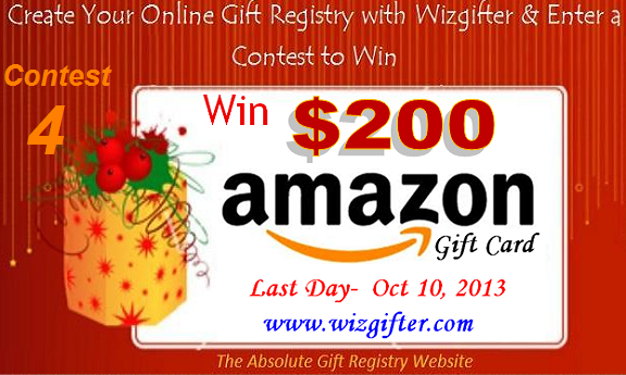 Contest No.- 4: Win $200 Amazon Gift Card with Wizgifter Gift Registry Contest