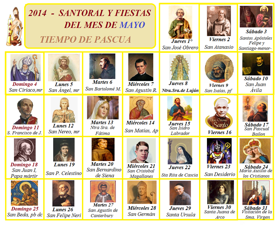 SANTORAL Y FIESTAS DEL MES DE MAYO