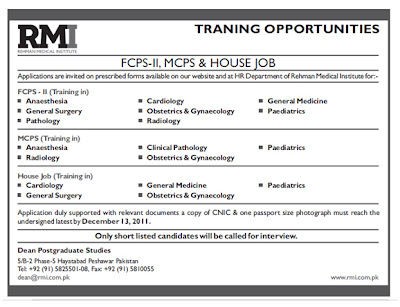 Job Rehman Medical Institute ar Www.rmi.com.pk