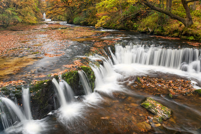 Brecon Beacons river at Horseshoe Falls under autumn colour by Martyn Ferry Photography