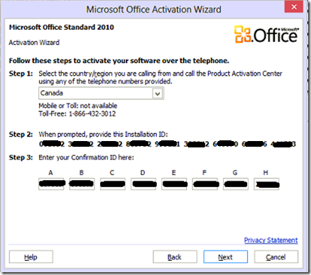 microsoft office activation call center