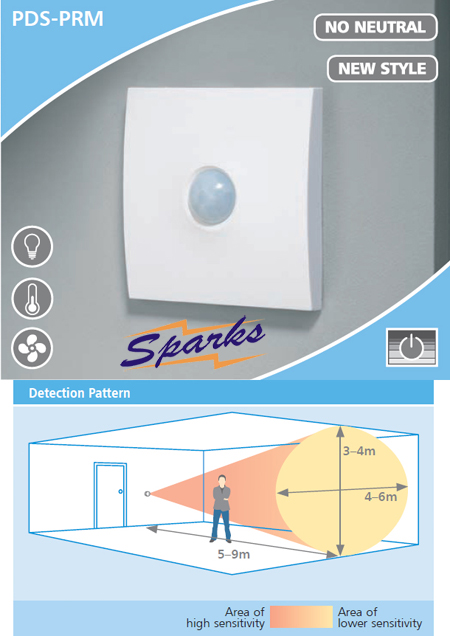 CP Electronics PDS-PRM Wall PIR Presence Detector, No Neutral. The CP Electronics PDS-PRM is a contemporary no neutral PIR presence detector with lux level sensing and time delay function. CP Electronics PDS-PRM Wall PIR Presence Detector, No Neutral