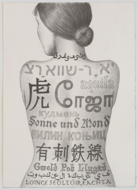 Pictured above Tattooed Texts 2012 pencil 35 x 25 cm