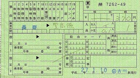 JR東日本　古間駅　料金補充券