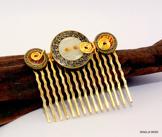 Gold Hair Comb with Vintage Buttons and Gold Accents by Ring of Wire on Etsy