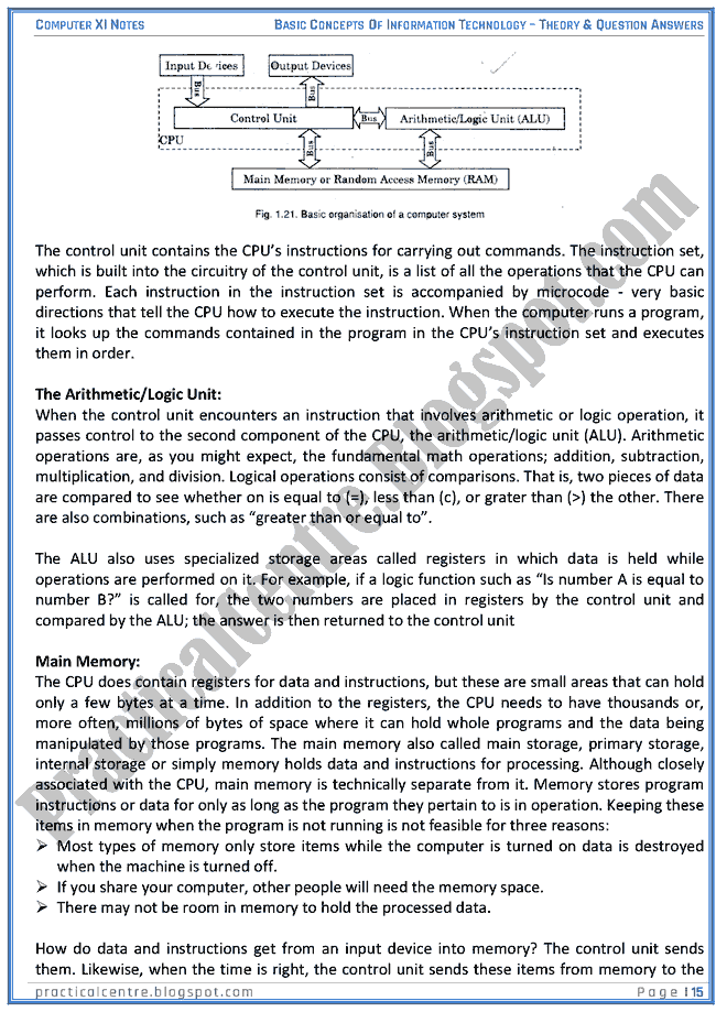 Basic Concepts Of Information Technology - Theory And Questions Answers - Computer XI