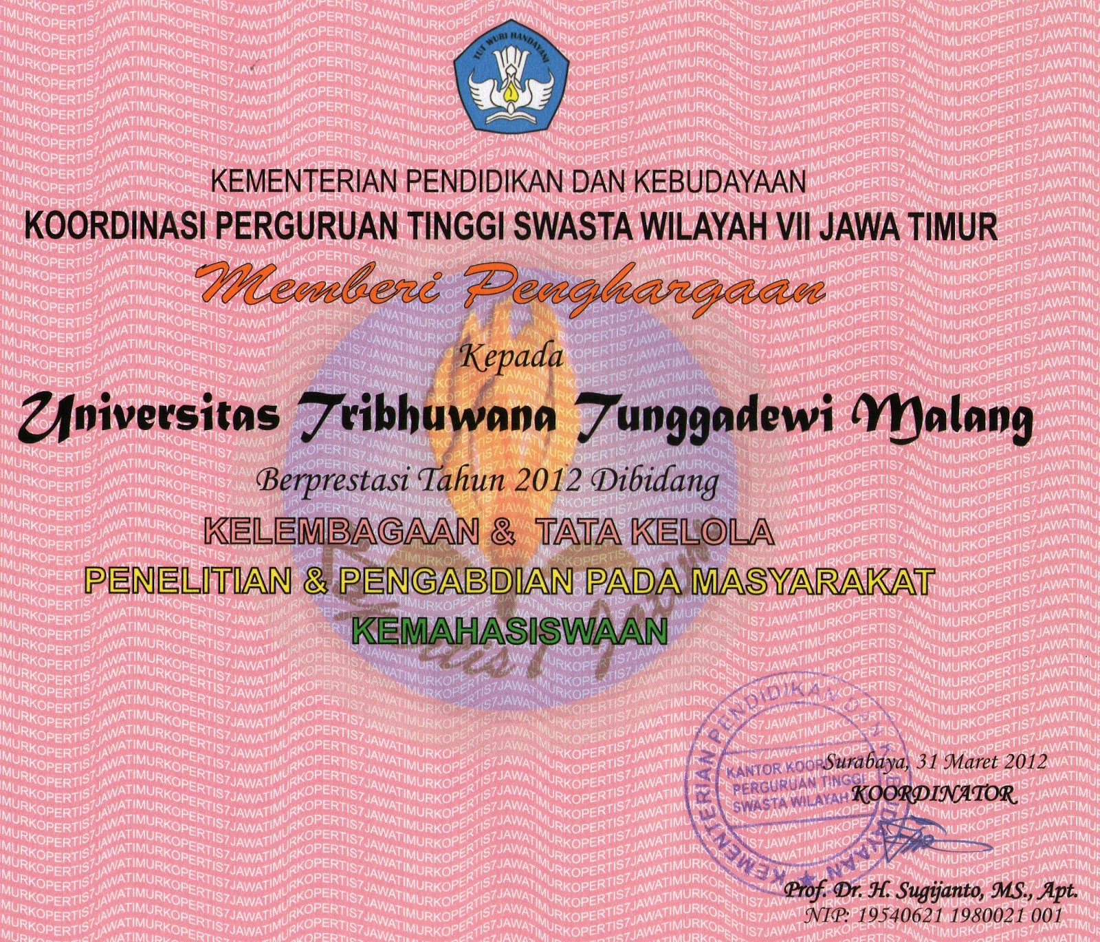 Piagam Penghargaan Unitri Piagam Penghargaan Unitri