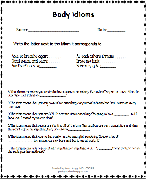 Printables Idiom Worksheets the pedi speechie idiom worksheets i put a lot of blood sweat and tears into this one so enjoy okay sorry ill stop now anyways you can purchase match at my