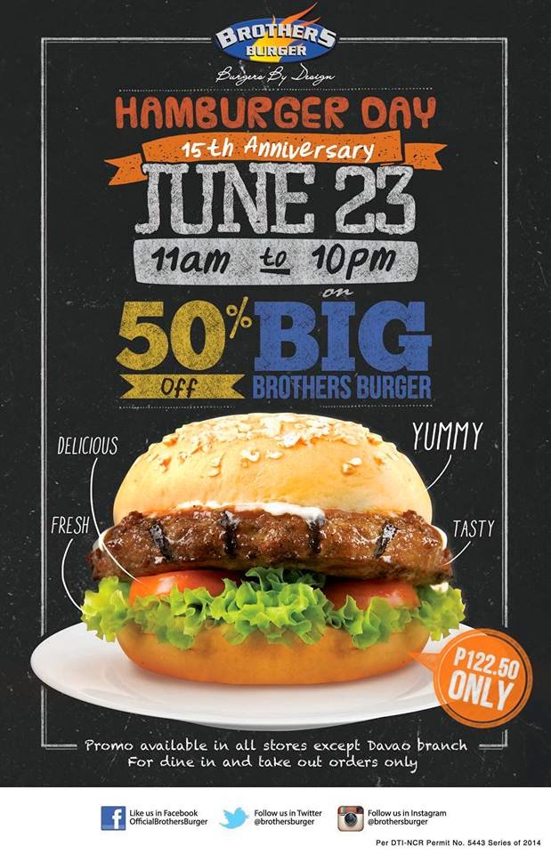 Manila Shopper Brothers Burger Hamburger Day 50 off Promo June 23 2014