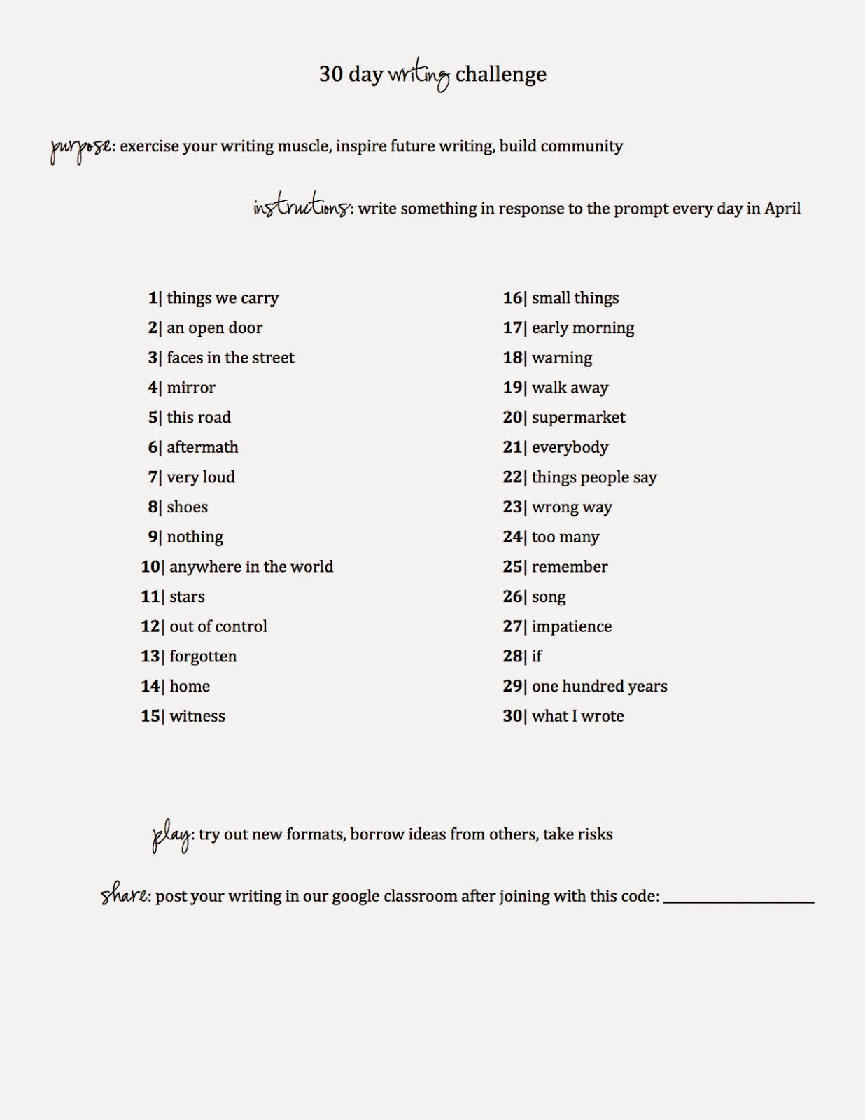 30 day writing challenge self help