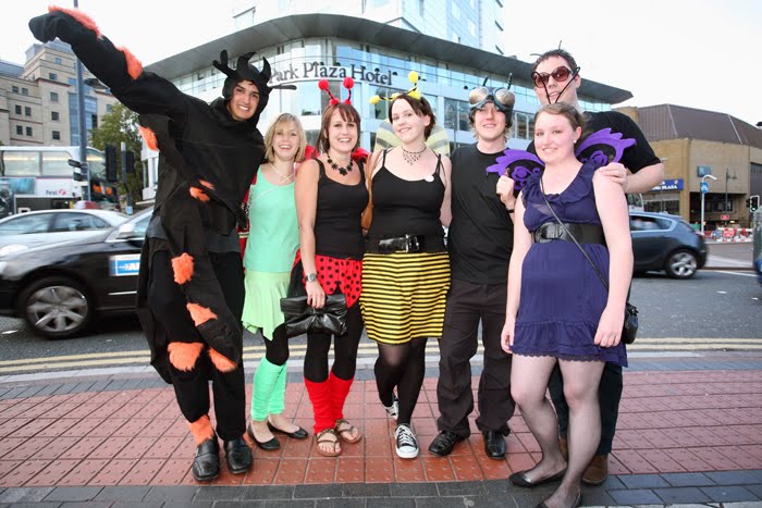 Picture of group of young people in Leeds city centre in fancy dress Birthday Bash Leeds