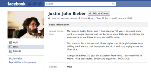 old justin bieber facebook profile