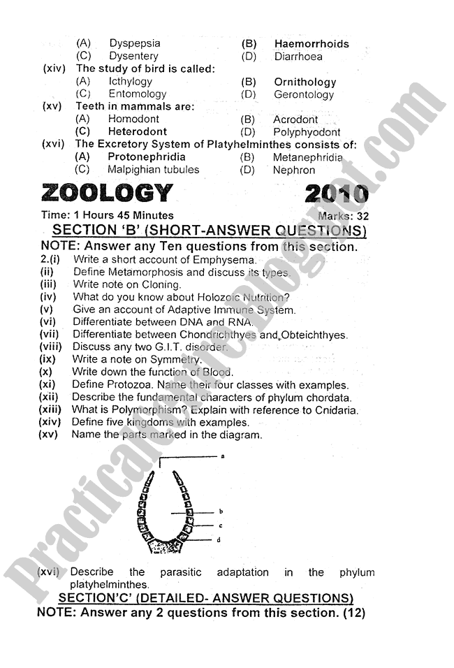 Zoology-2010-five-year-paper-class-XI