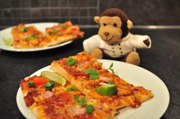 Pizza scampi Mat med monkis lime chilimarinert hvitløk