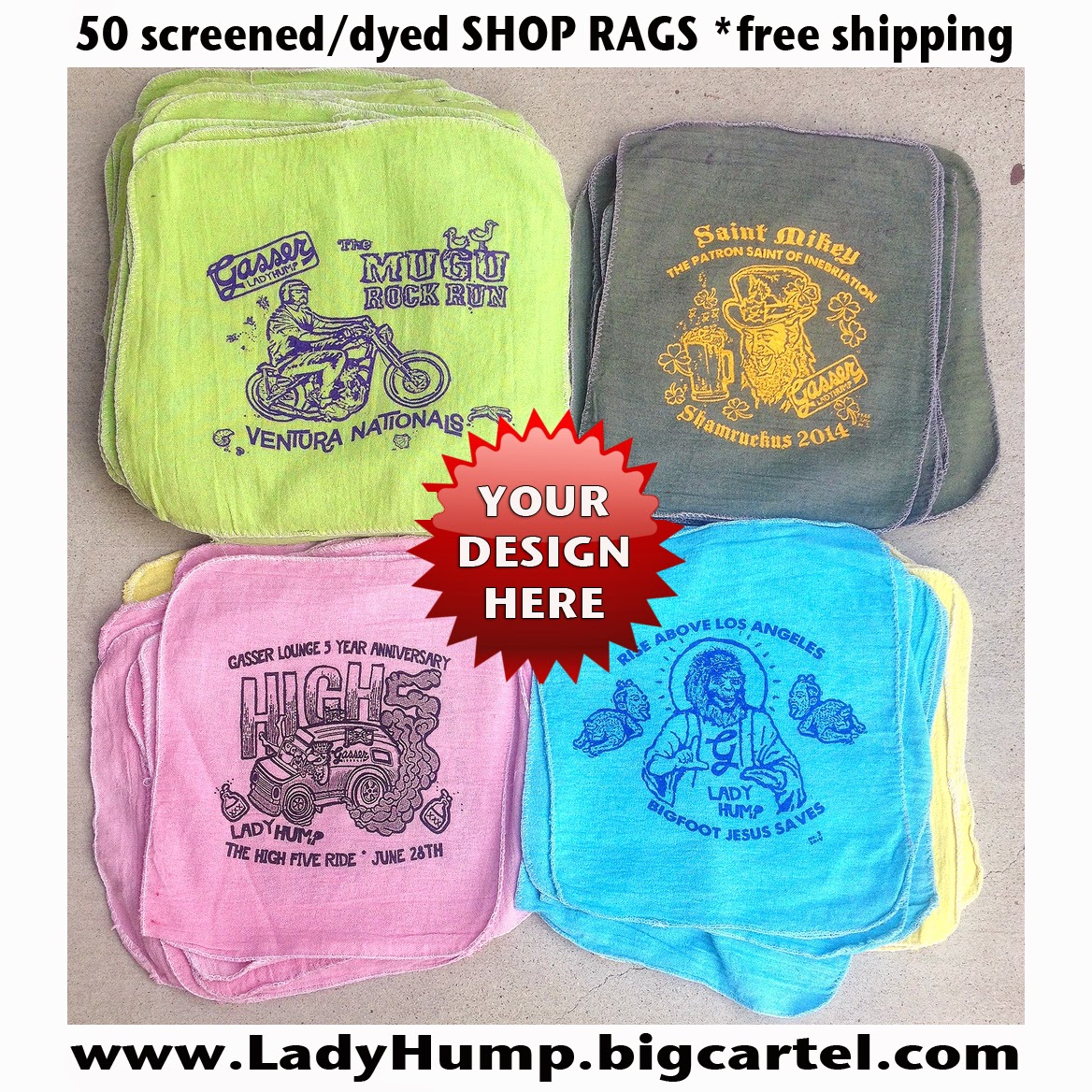 Custom Shop Rags Screened and Dyed to your order