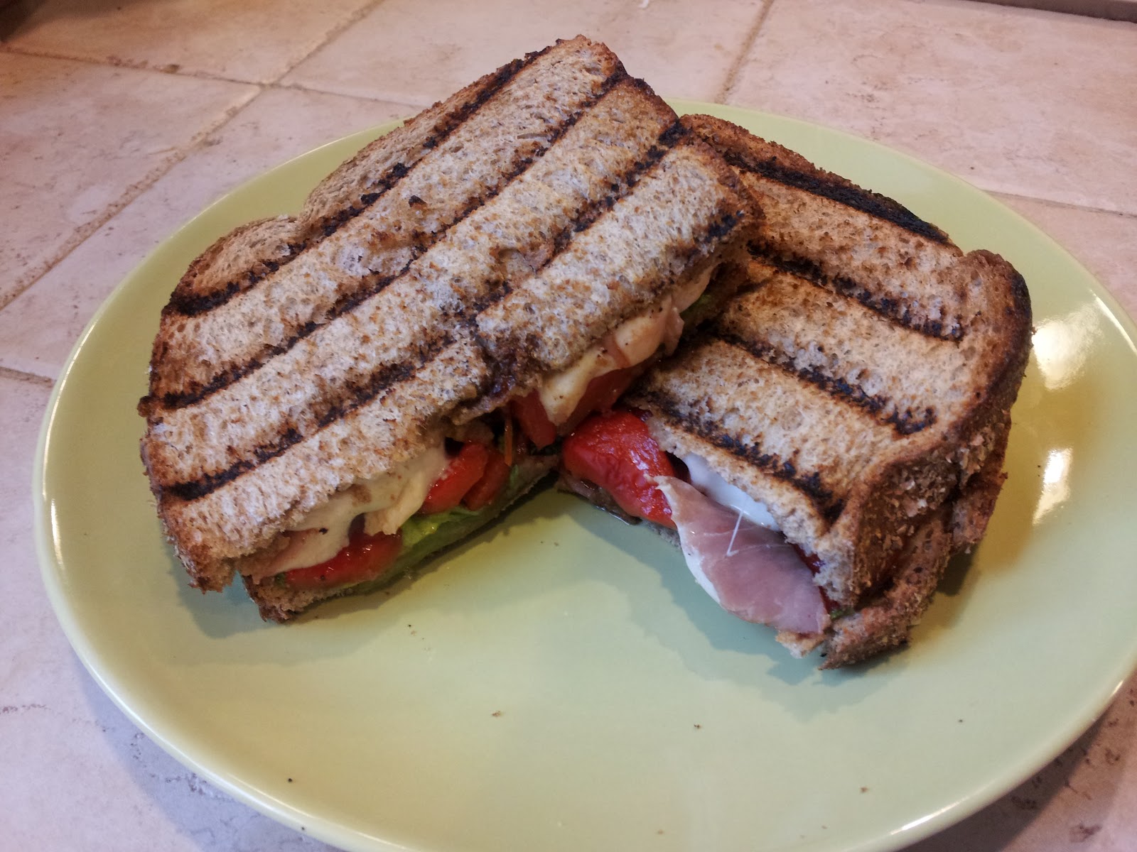 Prosciutto & Mozzarella Panini with Red Apple Balsamic & Garlic Sea