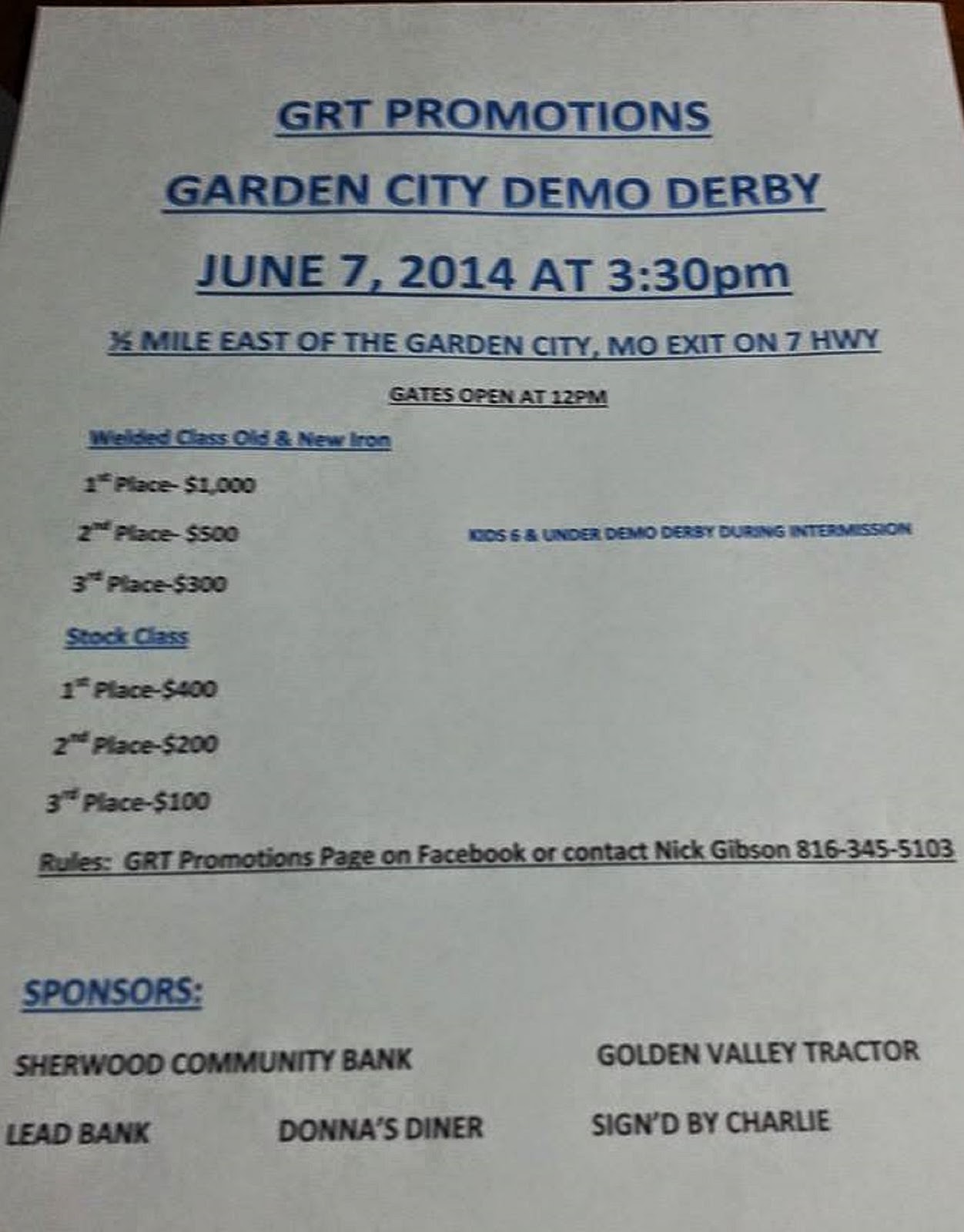 Mid America Live Grt Promotions Garden City Demo Derby June 7th