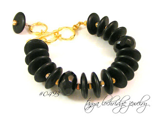 Onyx & Czech Glass Gold Vermeil Bracelet