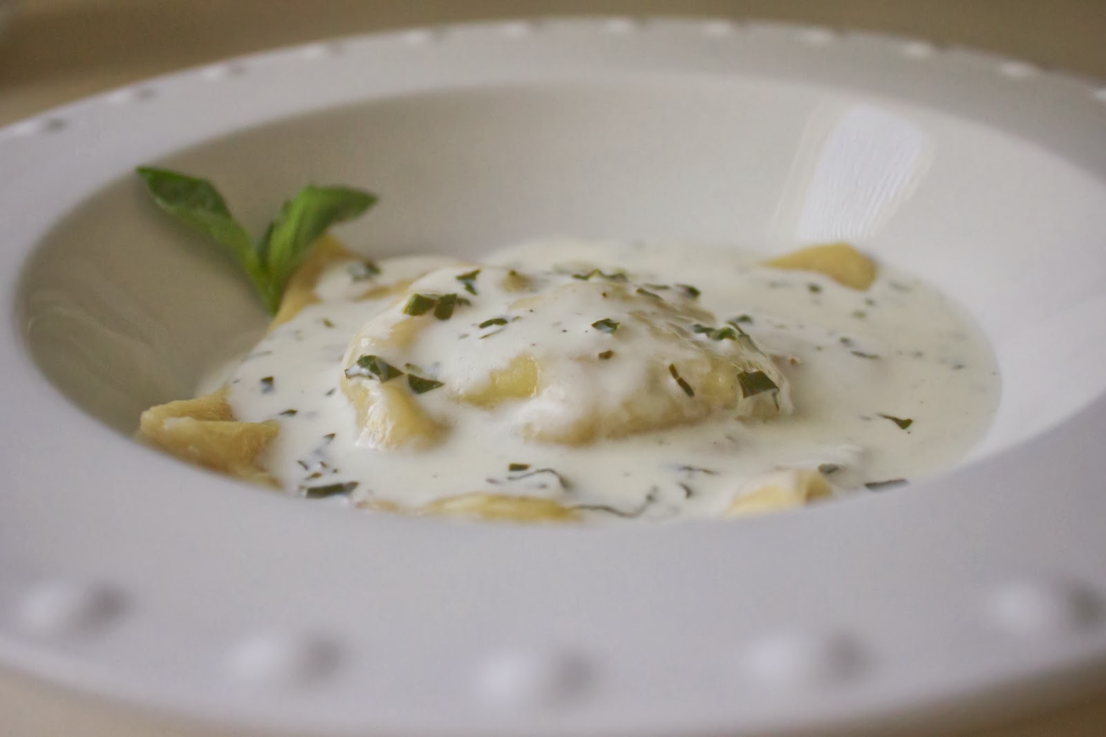 Her Name Is Ed Goat Cheese and Leek Ravioli With Basil Cream Sauce