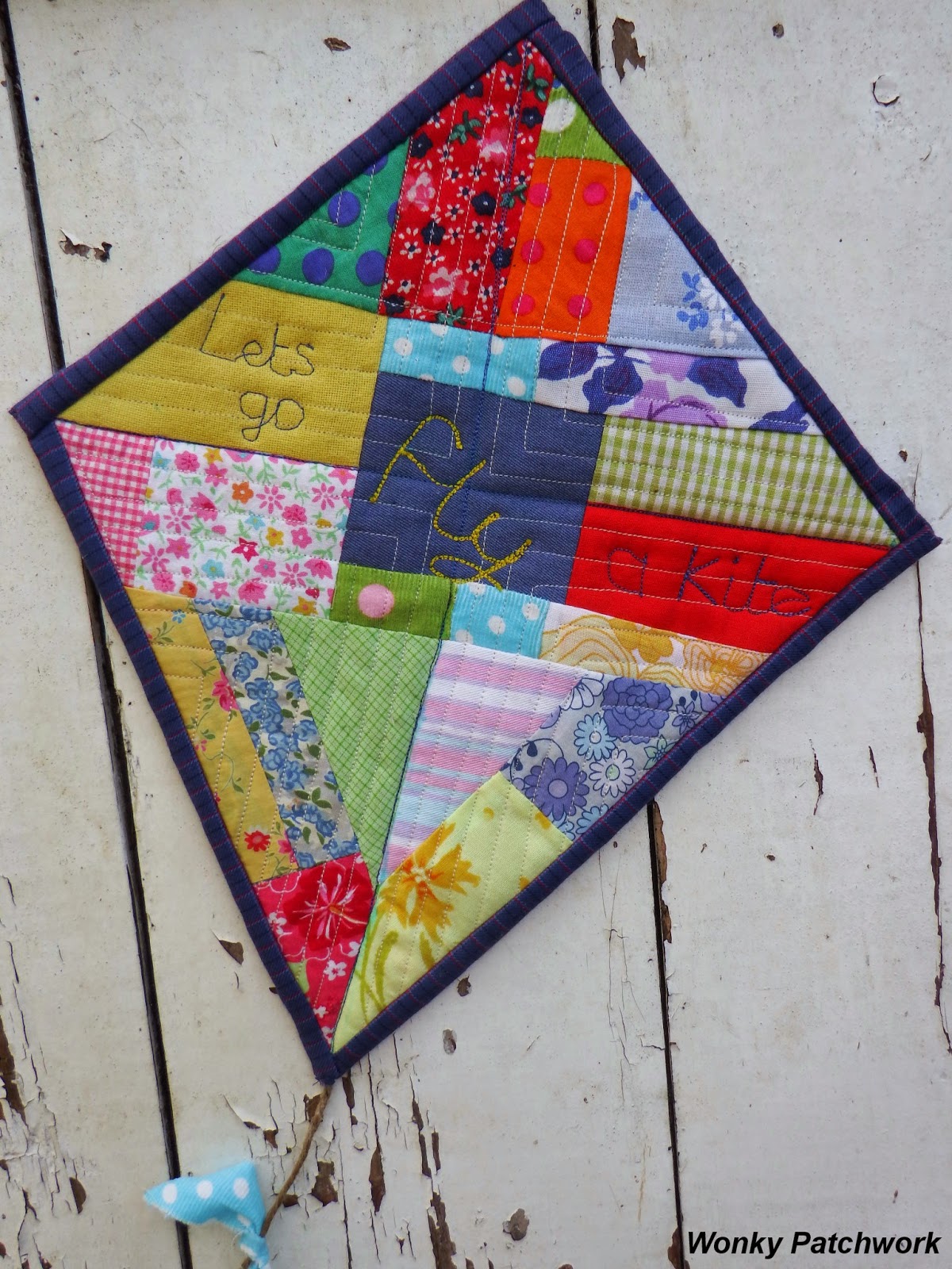 Wonky Patchwork 'Lets Go Fly A Kite' Mini Quilt