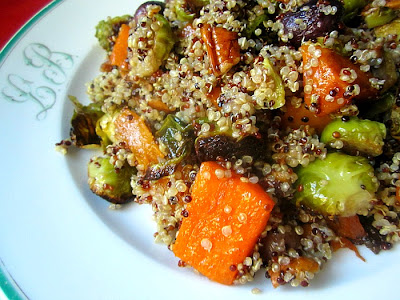 I'M BACK!!! Quinoa w/ Brussels Sprouts, Squash & Grapes