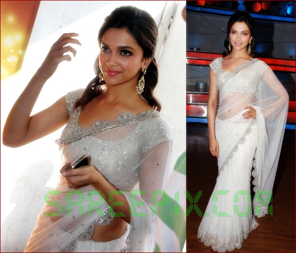 Deepika Padukone at Nach Baliye 5 in white saree Deepika Padukone at Nach Baliye, Deepika padukone white saree photos,Deepika at Nach Baliye show