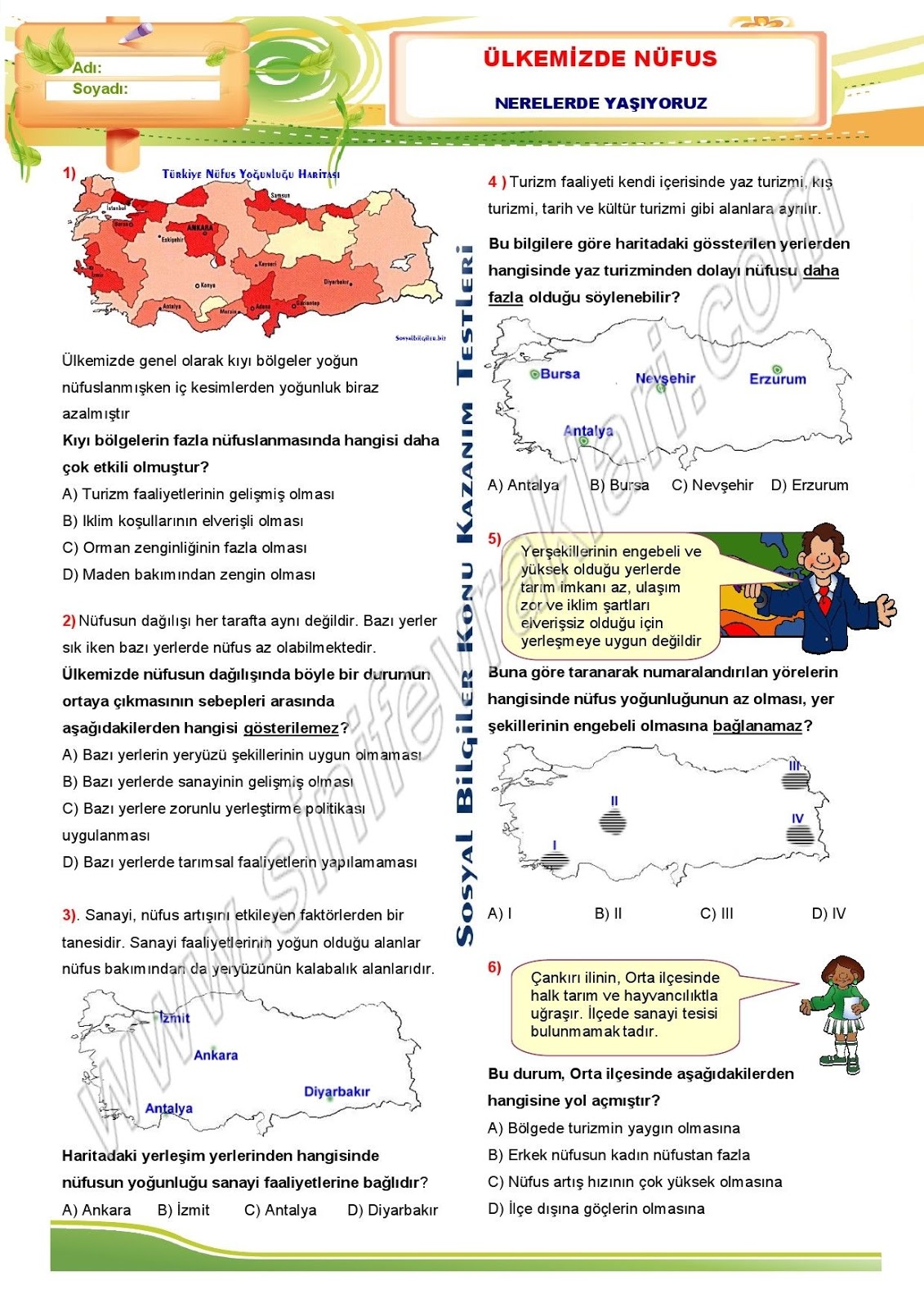 7.Sinif Sosyal Bilgiler 2.unite ulkemizde Nufus Nerede Yasiyoruz 1