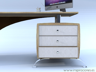 escritorio diseño minimalista retro de madera lacada blanco tablero cuero blanco