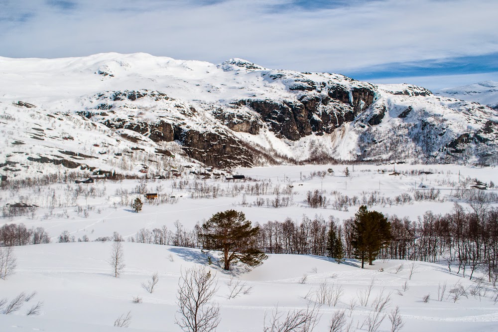 Spring snow in norway Bergen Railway scenic landscape with mountains and snow