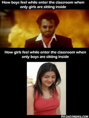 funny reactions of boys and girls entering classroom