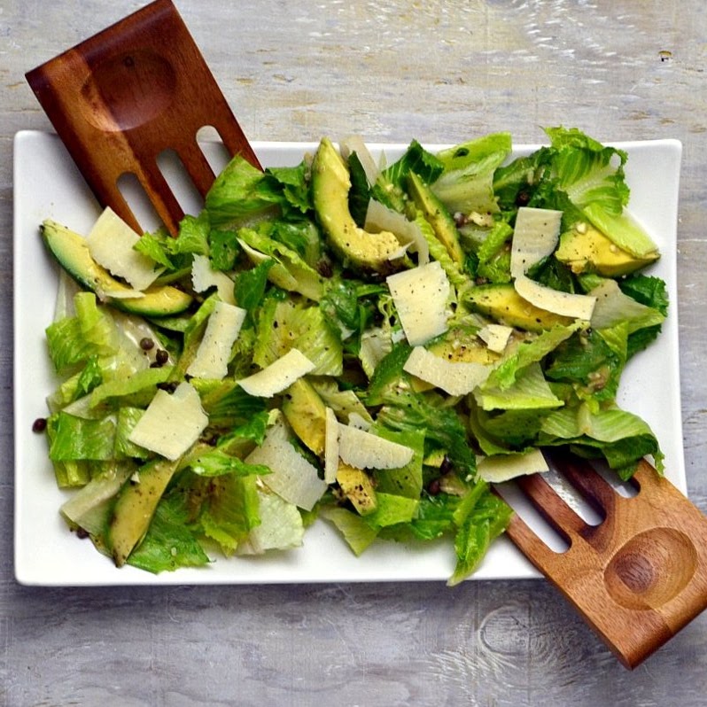 The Foodie Couple Romaine Salad with Avocado and Caper Dressing
