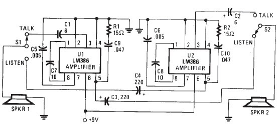LM386 based electronic intercom circuit with explanation | Electronic