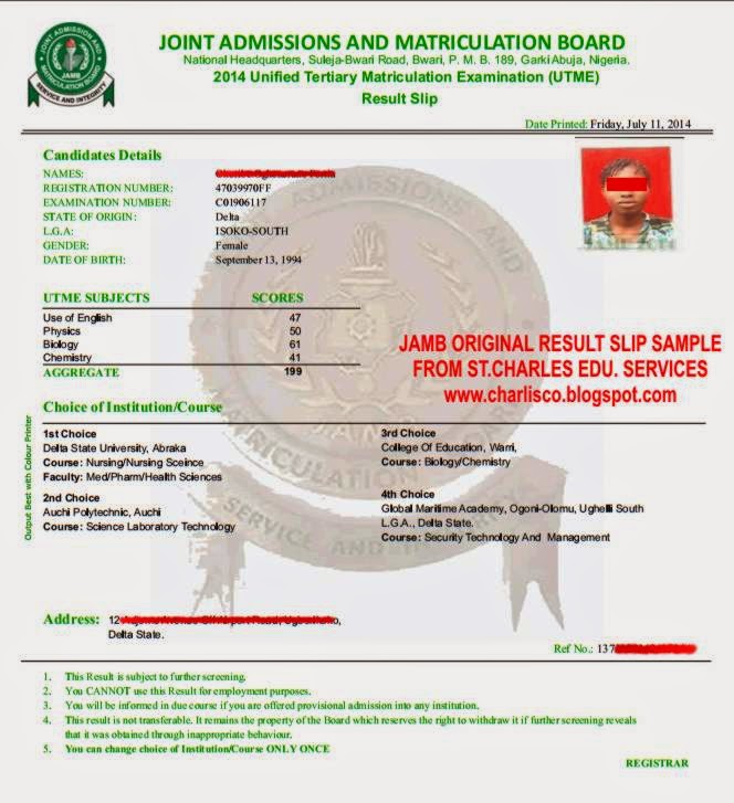 How to Obtained Original JAMB Result notification slip / Admission