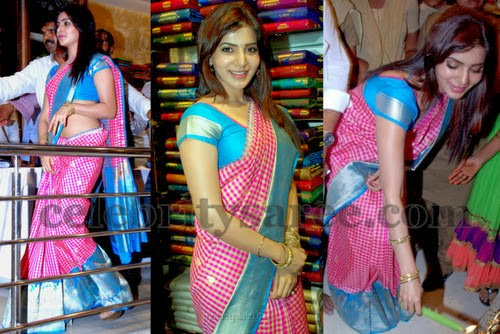 Samantha in Pink Stripes Silk Saree