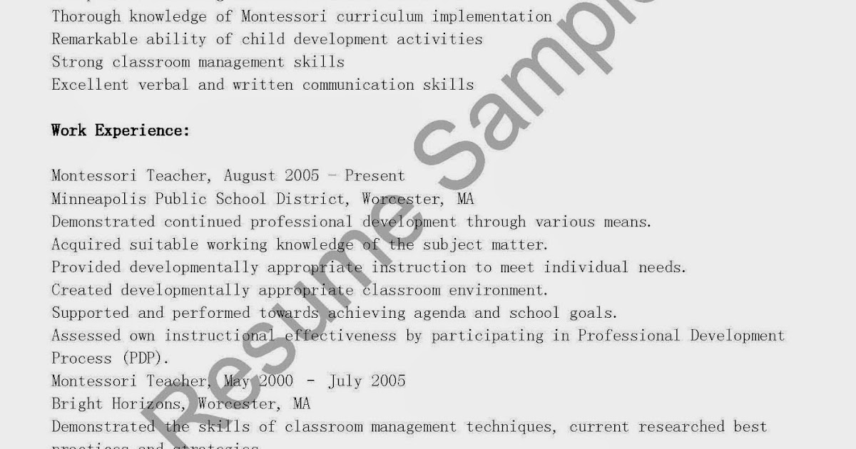 resume template preschool teacher assistant resume objective montessori teacher resume sample