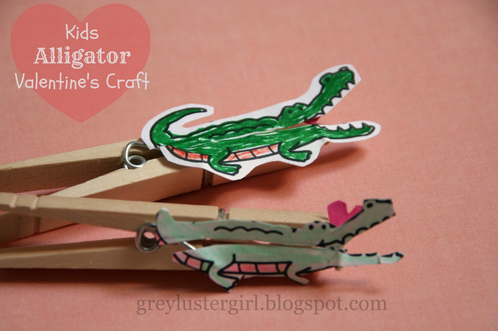 grey luster girl Kids Alligator Valentine's Day Clothes Pin Craft