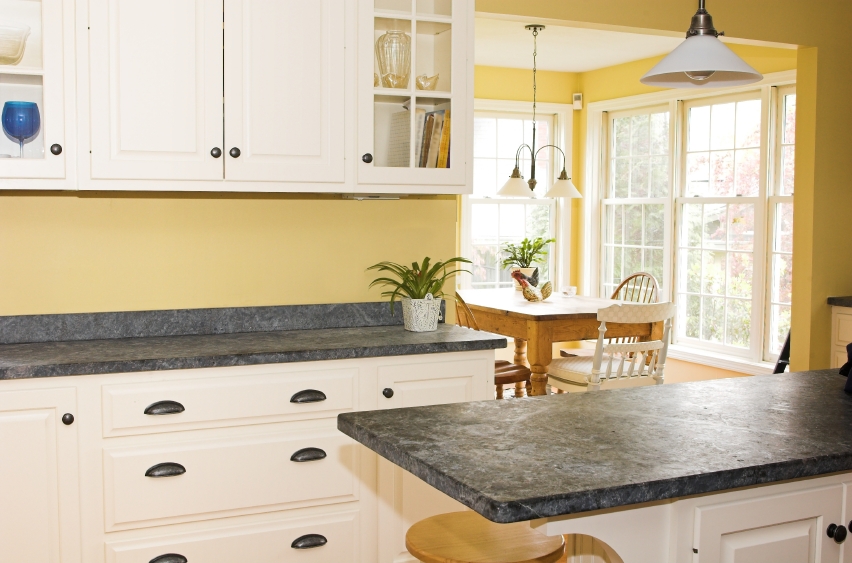This is an example of soapstone countertops with island and backsplash ...