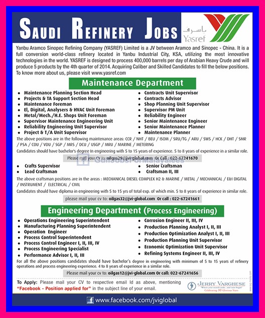 Yanbu Aramco Refinery Jobs Gulf Jobs for Malayalees