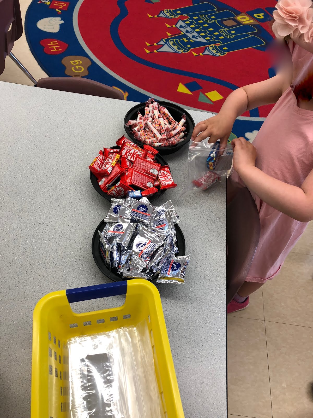 Making  treat bags for our buddies