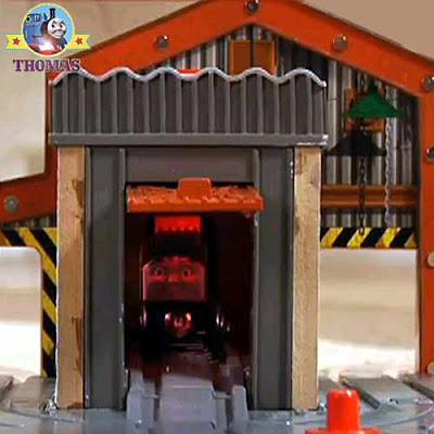 Toy Dieselworks Day of the diesels Thomas wooden railway layout diesel 10 engine glowing red shed