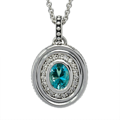 Sterling Silver Blue Topaz and Diamond Precious Vessel Cremation Ash Pendant