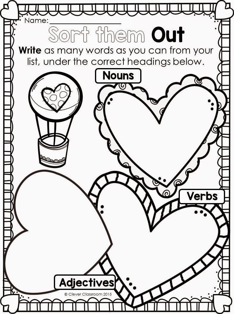 Printables for any Word list series Valentine's Day edition
