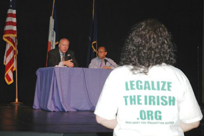 Irish Lobby for Immigration Reform supporter Bernadette Gibbons testifiying in support of comprehensive immigration reforrm at an Immigration Town Hall meeting held at Laguardia Community College in 2007 Irish Lobby for Immigration Reform supporter Bernadette Gibbons testifiying in support of comprehensive immigration reforrm at an Immigration Town Hall meeting held at Laguardia Community College in 2007