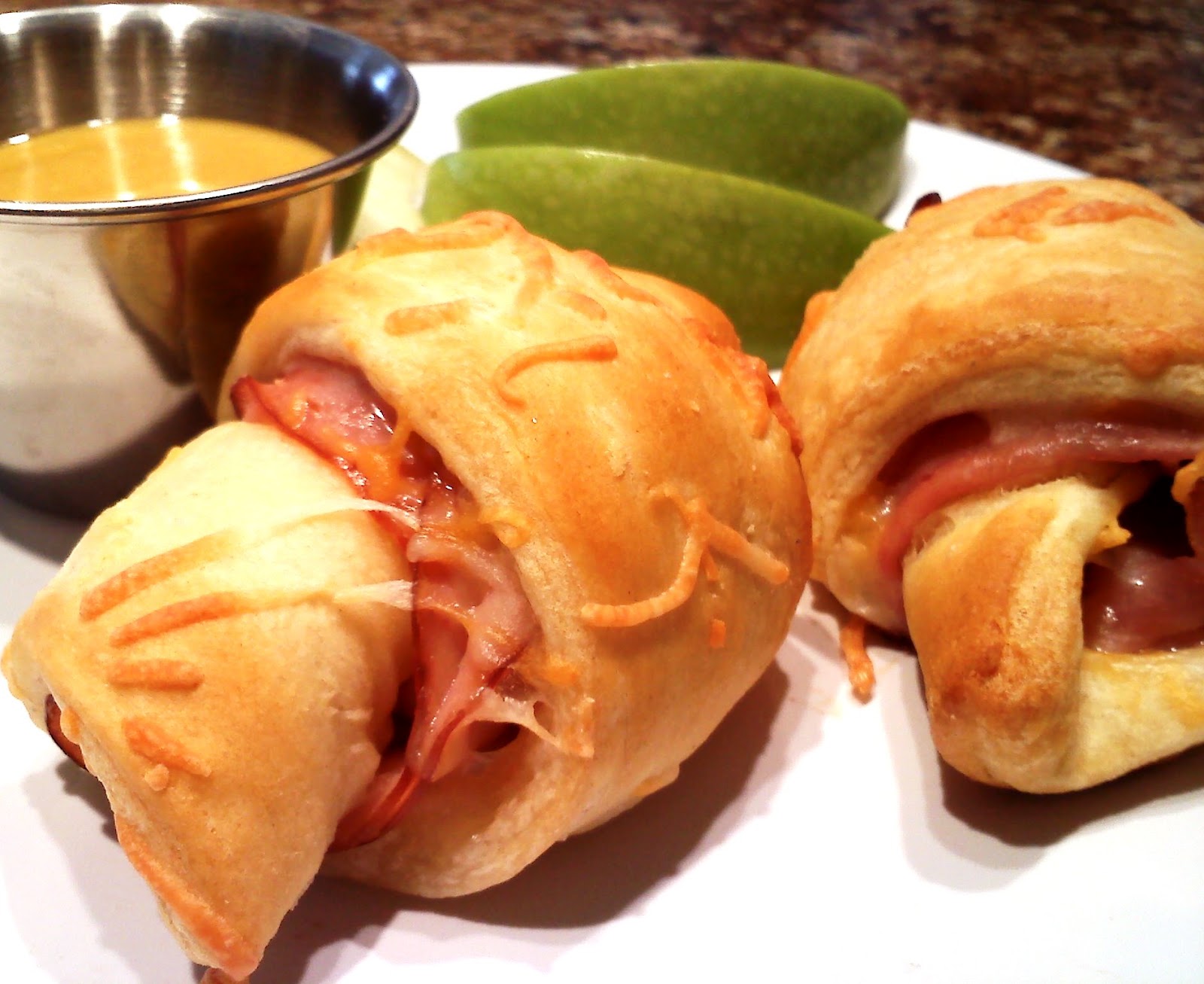 South Your Mouth Ham & Cheddar RollUps with Honey Butter Dipping Sauce