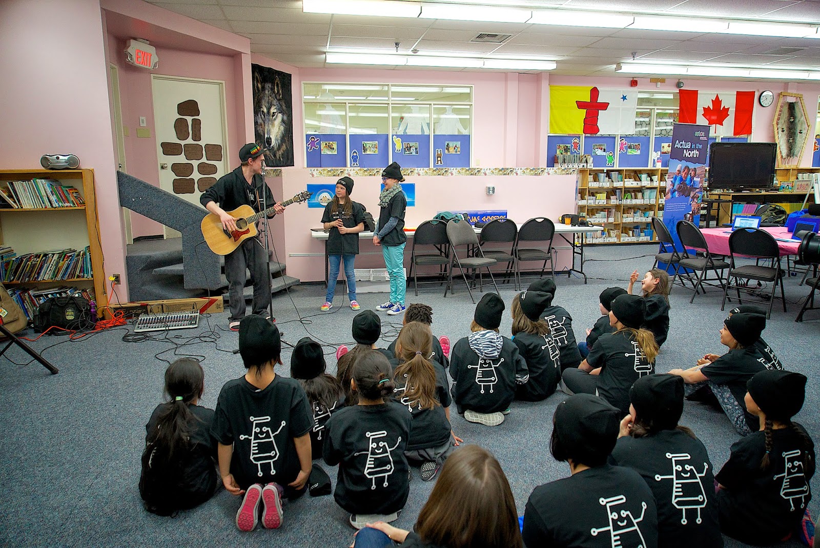 Nelson Tagoona performs with some of the Nakasuk Elementary School throat singing club