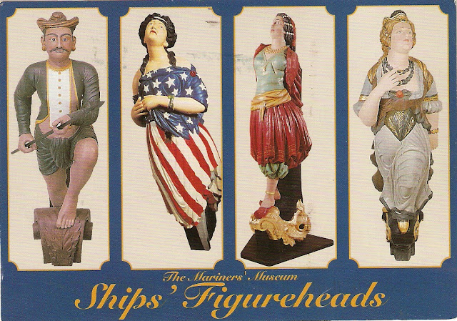 Postcard of figureheads from the Mariners' Museum